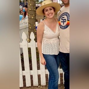 Spaghetti strapped tank top with open tie back